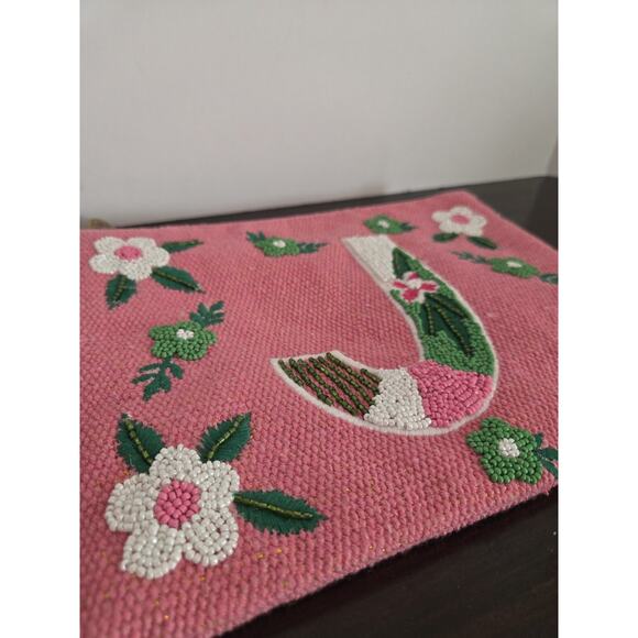 New America & Beyond Beaded Embellished Pink Zip Top Clutch Wrist Bag Letter J - Picture 2 of 10